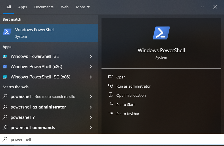 Opening PowerShell as Administrator